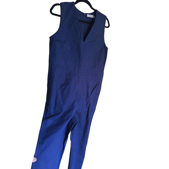 EVERLANE Structured Cotton Jumpsuit V-Neck Sleeveless Navy Blue 8 Career Casual - Picture 5 of 8